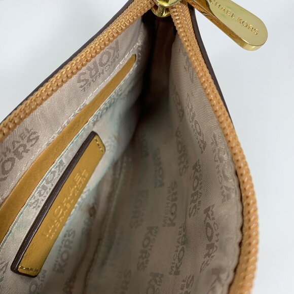 MICHAEL KORS Signature MK Logo Jacquard Leather Trim Wristlet Handbag Clutch - Picture 6 of 11